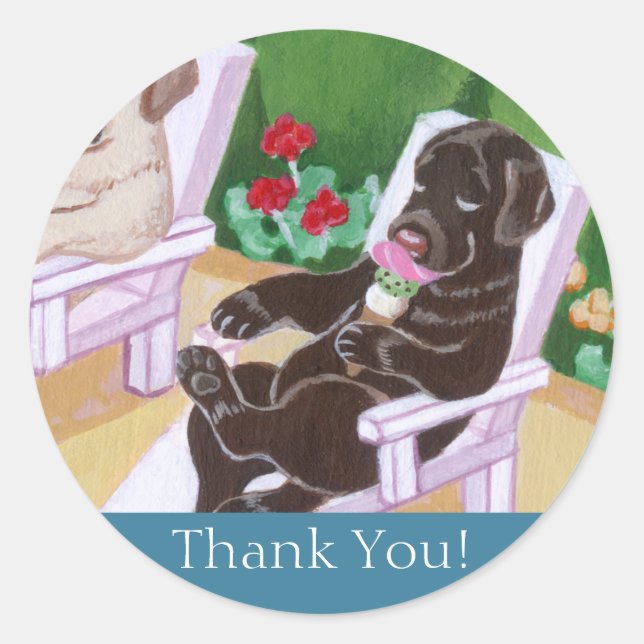 Sticker Rond Poolside Party labradors peinture (Devant)