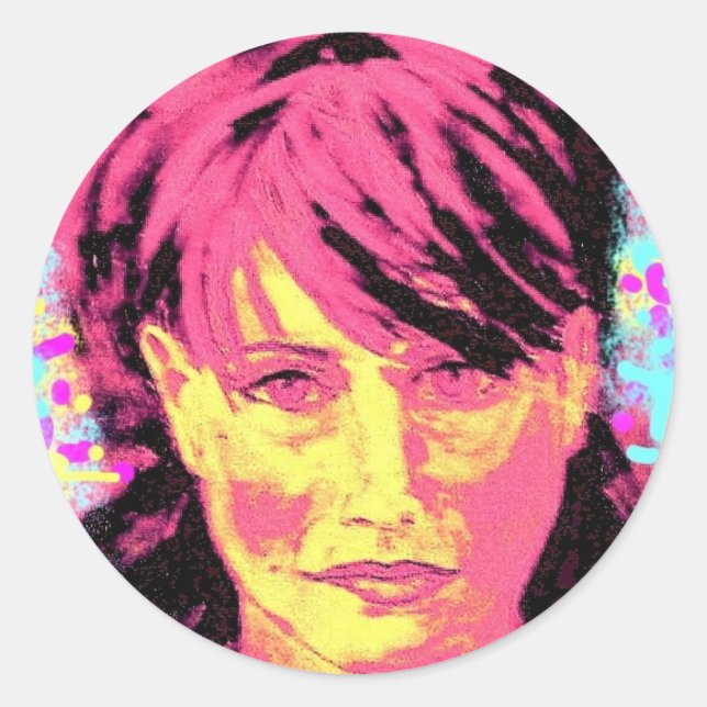 Sticker Rond pop art aux cheveux rouges (Devant)
