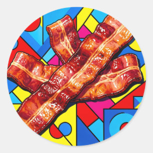 Sticker Rond Pop Art Bacon Croustillant