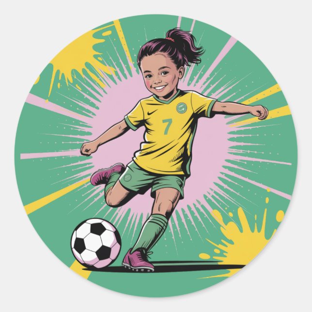 Sticker Rond Pop Art Comic Girls Soccer Anniversaire (Devant)