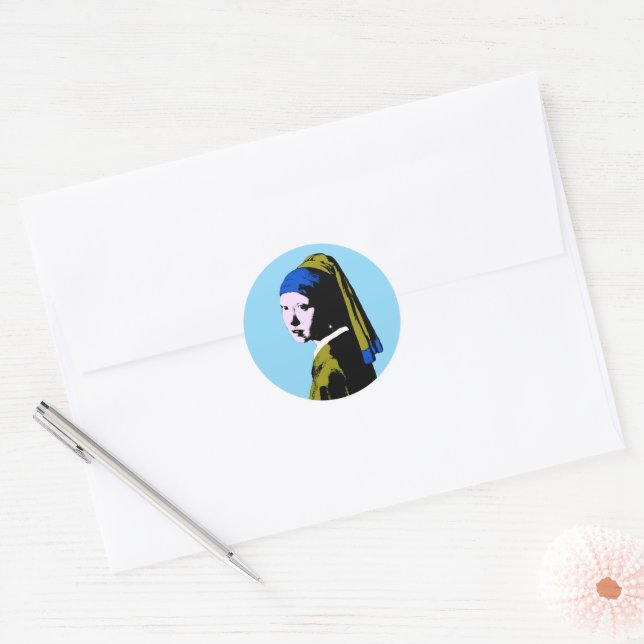 Sticker Rond Pop Art Girl Pearl Earring (Enveloppe)