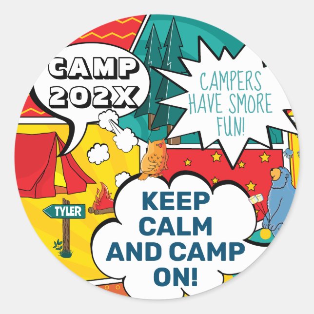Sticker Rond Pop Art Summer Camp Fun (Devant)