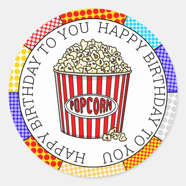 Sticker Rond Pop Beurre de Popcorn Retro Anniversaire (Devant)