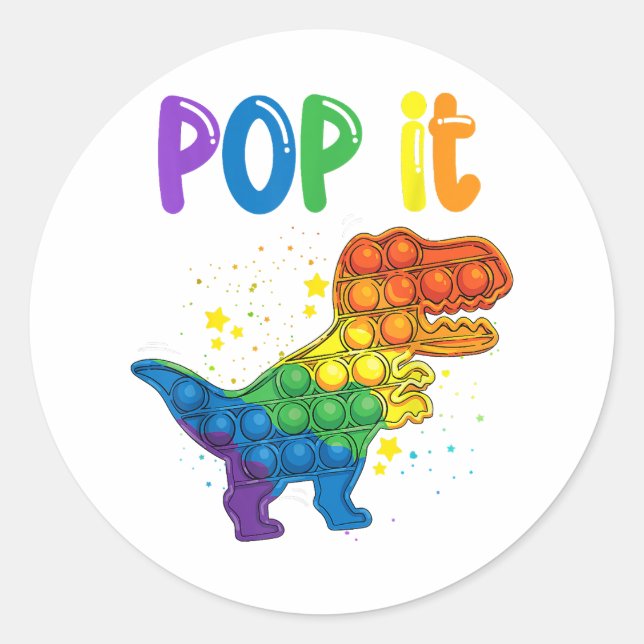 Sticker Rond Pop It Fidget Toys Dinosaur T-Rex Toddler Boys pop (Devant)