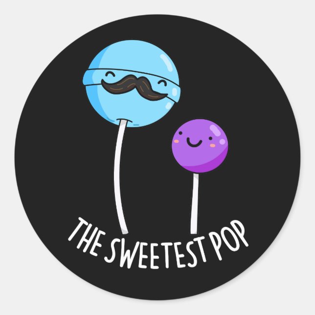Sticker Rond Pop le plus doux amusant Lollipop Pun Dark BG (Devant)
