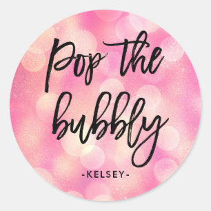 Sticker Rond Pop the Bubbly   Pink Bokeh Look Fête des mariées