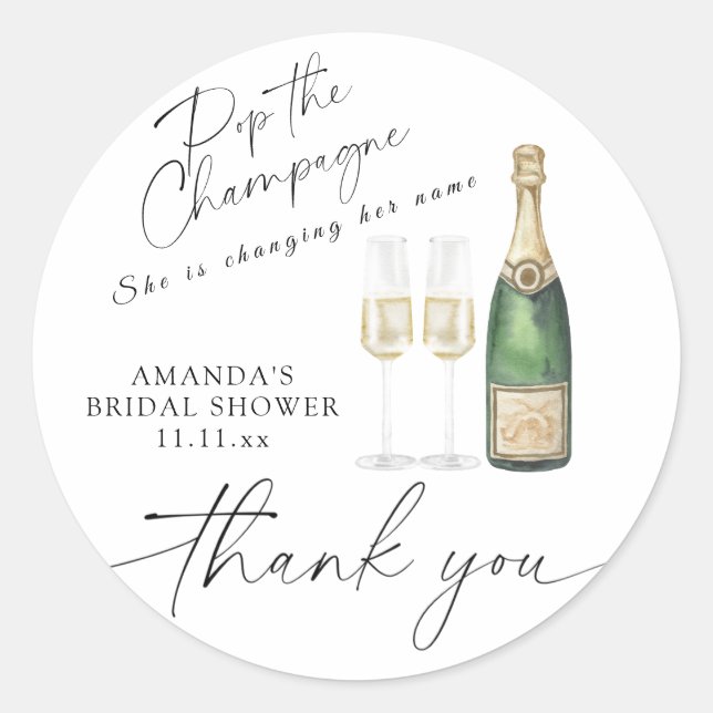 Sticker Rond Pop the Champagne - merci la douche nuptiale (Devant)