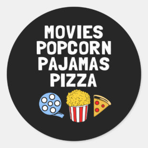Sticker Rond Popcorn Addict Films Popcorn Pyjamas Pizza
