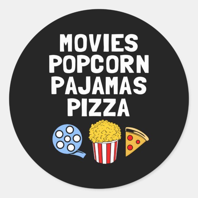 Sticker Rond Popcorn Addict Films Popcorn Pyjamas Pizza (Devant)
