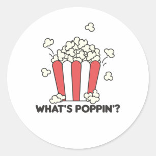 Sticker Rond Popcorn Whats Poppin Funny Dire