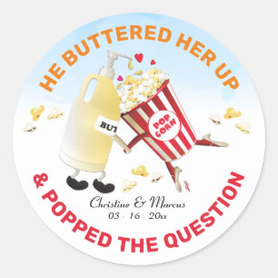 Sticker Rond Popped The Question Popcorn & Butter Fiançailles