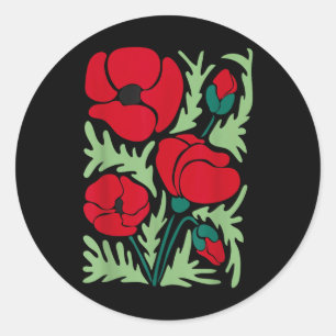 Sticker Rond Poppies botaniques de fleurs de pavot rouge Ancien