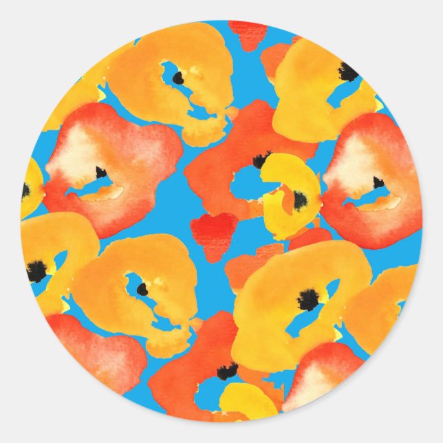 Sticker Rond Poppies grande fleur art rouge orange (Devant)