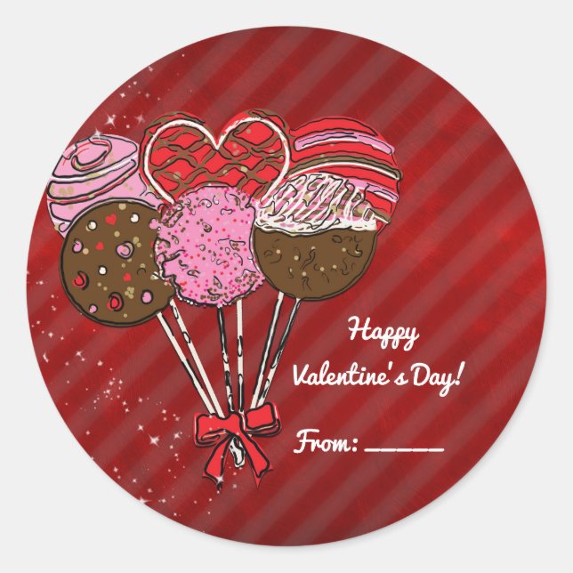 Sticker Rond Pops de gâteau de la Saint-Valentin Faveur de fête (Devant)