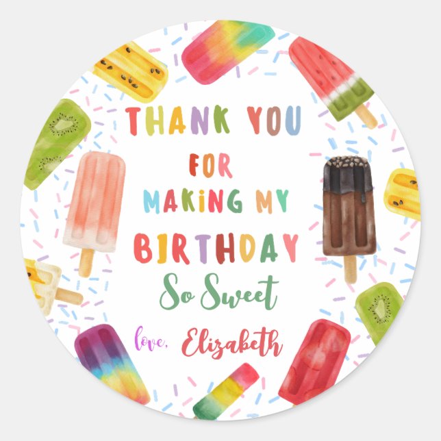 Sticker Rond Popsicle Anniversaire Fête Favoriser (Devant)