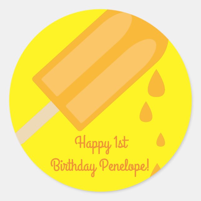 Sticker Rond Popsicle mignonne Été 1er Anniversaire Thème de fê (Devant)