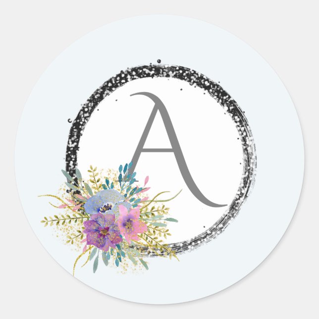 Sticker Rond *~* Populaire Fille Parties scintillant florale Mo (Devant)