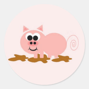 Sticker Rond Porc dans l'autocollant de boue