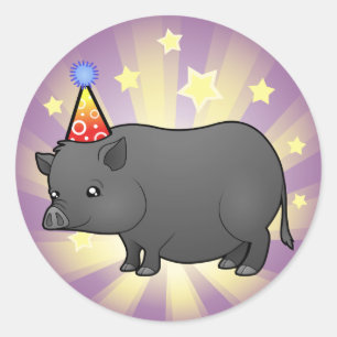 Sticker Rond Porc de miniature d'anniversaire
