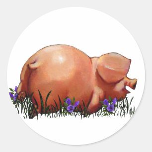Sticker Rond Porc heureux, potelé, souriant : Art de pastel