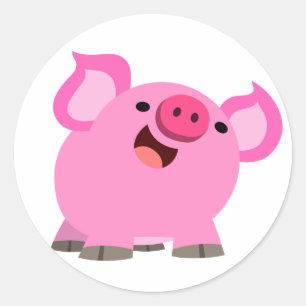 Sticker Rond Porc riant mignon de bande dessinée