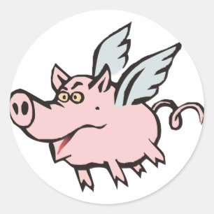 Sticker Rond porc truie volant flying pig hog