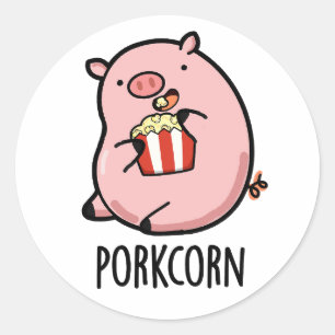 Sticker Rond Porkcorn Funny Popcorn Pun