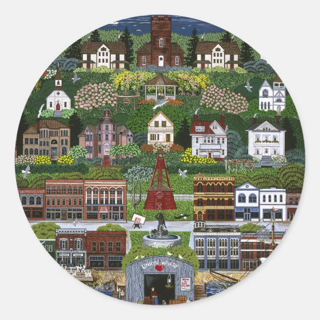 Sticker Rond Port historique Townsend, Washington (Devant)