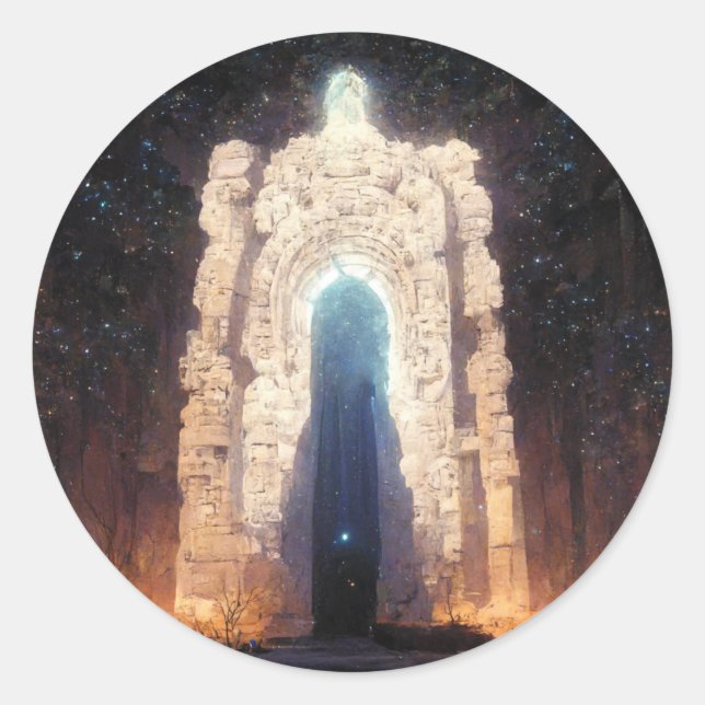 Sticker Rond Porte à l'éternité Imaginaire Sci-Fi Art (Devant)