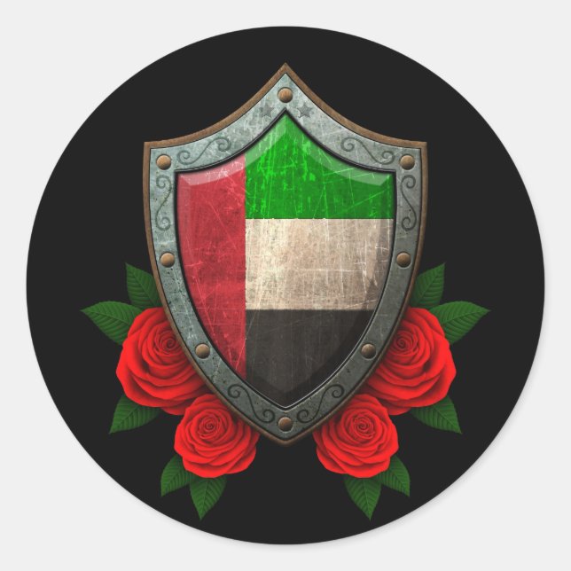 Sticker Rond Porté Bouclier Drapeau des Emirats Arabes Unis ave (Devant)