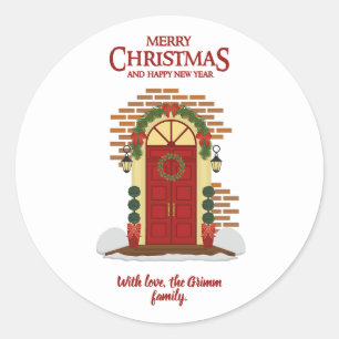 Sticker Rond Porte de couronnes rouge de Noël