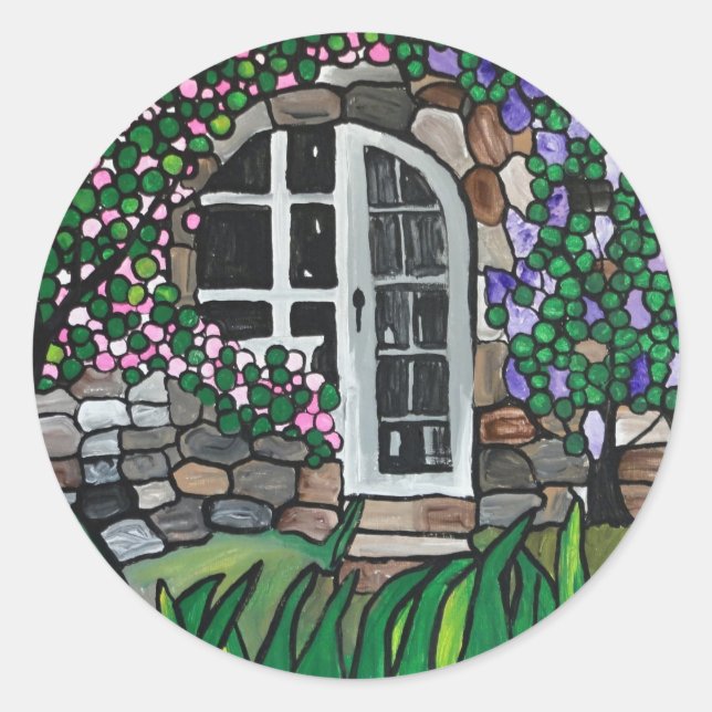 Sticker Rond Porte de jardin secrète (Devant)