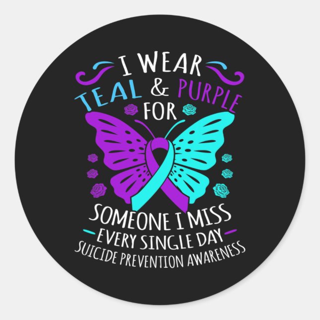 Sticker Rond Porter Turquoise Et Violet Joyeux Suicide Sensibil (Devant)