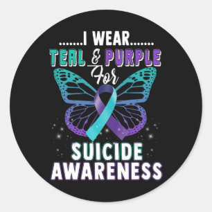 Sticker Rond Porter Un Soutien Turquoise Et Violet Sensibiliser