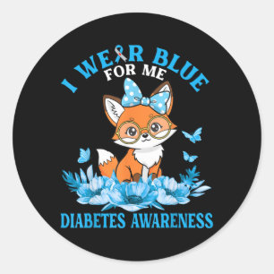 Sticker Rond Portez du bleu pour renard mignon avec fleurs diab