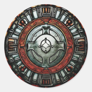 Sticker Rond Portez l'esprit des Vikings dans votre bouclier