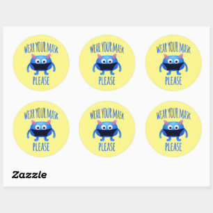 Sticker Rond Portez Votre Masque S'Il Vous Plaît Monster Amical