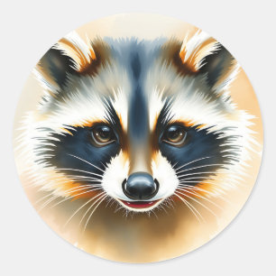 Sticker Rond Portrait aquarelle du visage de Raccoon