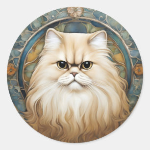 Sticker Rond Portrait Art Nouveau d'un chat persan