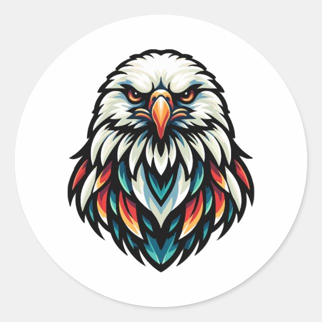 Sticker Rond Portrait d'aigle Abstrait en teintes vives (Devant)