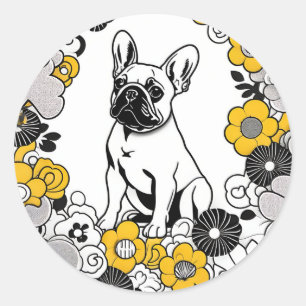 Sticker Rond Portrait d'art de Buldog Pop en français