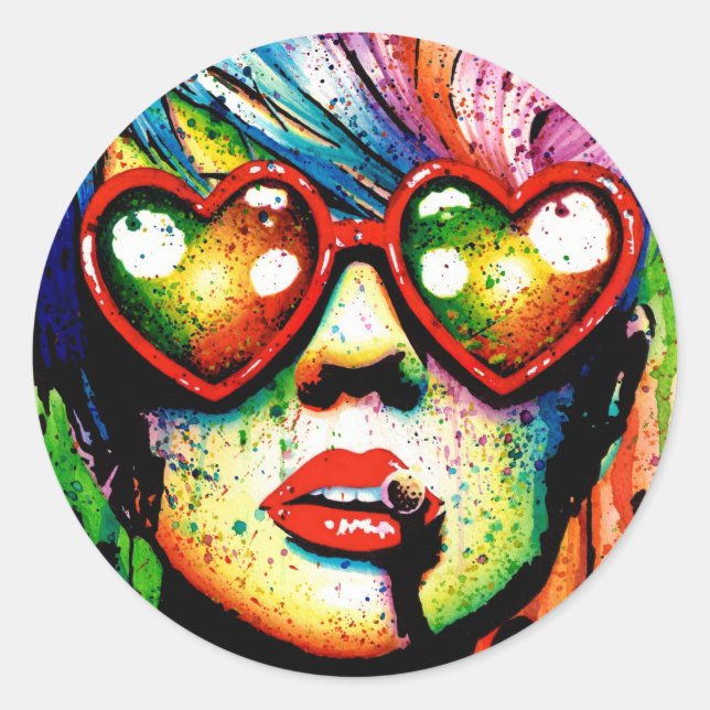Sticker Rond Portrait d'art de la poupée électrique (Devant)