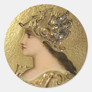STICKER ROND PORTRAIT D'ATHENA AVEC DES GOLDEN HELMET ET DES GR