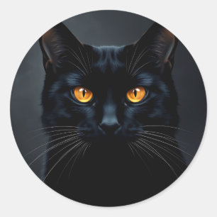 Sticker Rond Portrait de chat noir avec yeux jaunes