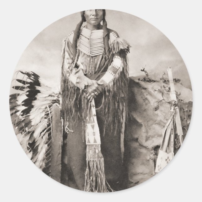 Sticker Rond Portrait de Crazy Horse (Devant)