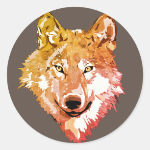 Sticker Rond Portrait de loup solitaire à l'aquarelle