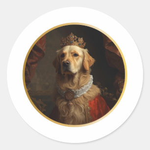 Sticker Rond Portrait de reine Renaissance Golden Retriever