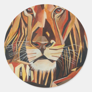 Sticker Rond Portrait Lion En Style Art Géométrique