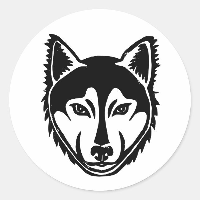 Sticker Rond Portrait noir et blanc Husky Lino Coupe (Devant)