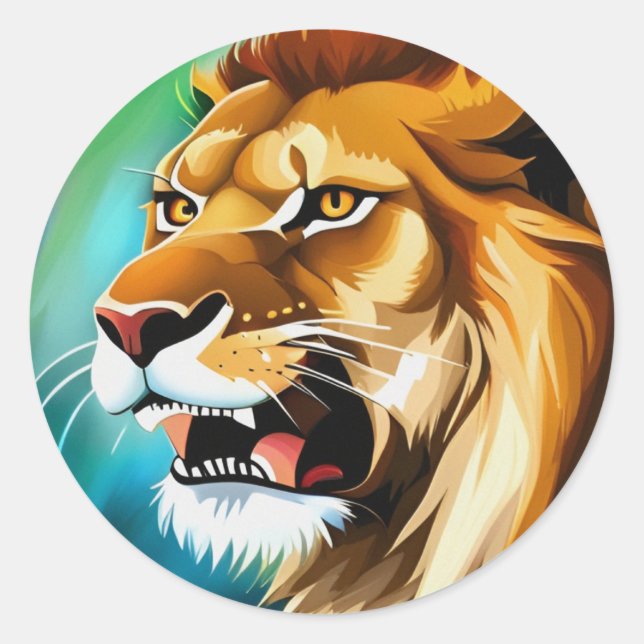 Sticker Rond Portrait Posé côté Lion rugissant-57566 (Devant)